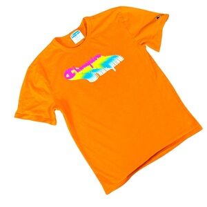 Champion Orange Short Sleeve Tee Vibrant Graphic Design